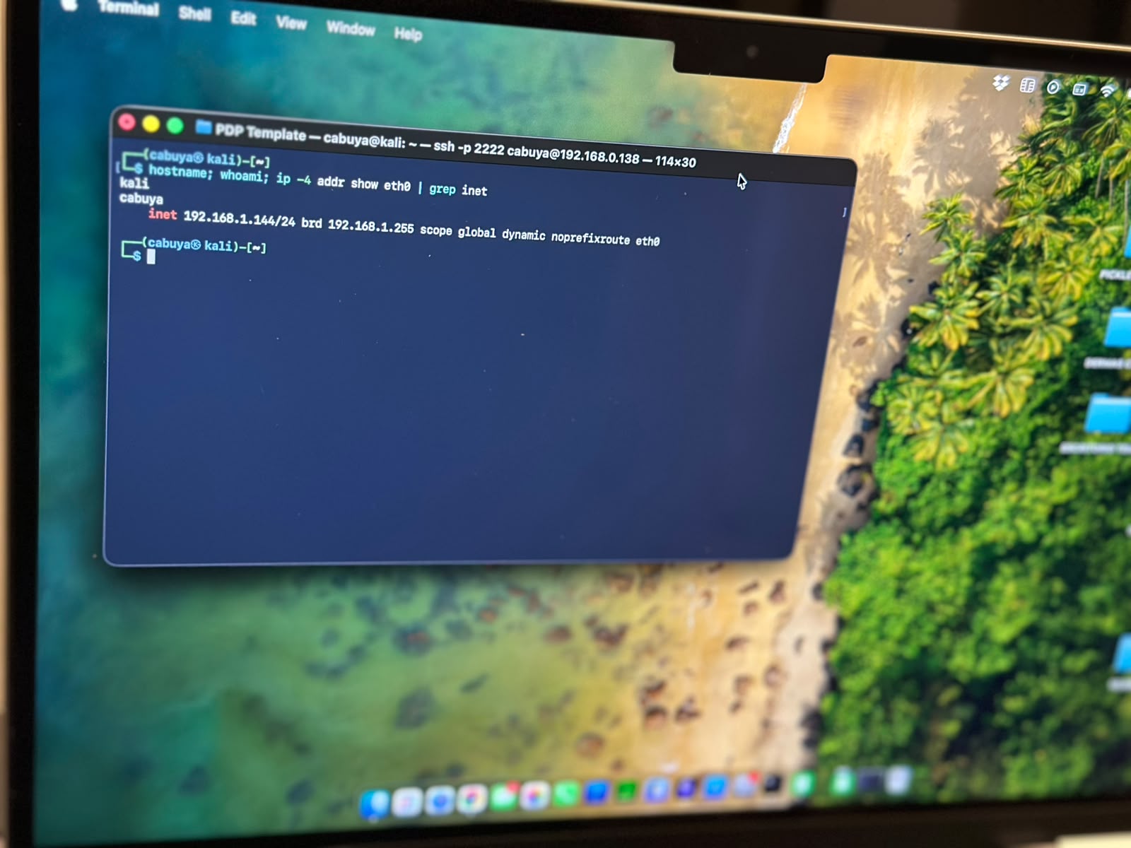 Terminal SSH session from a Mac into a Kali Linux box