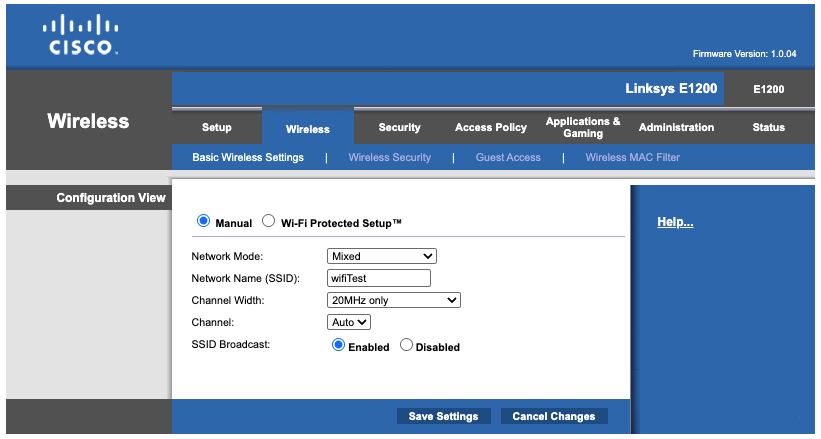 Configuring the test network on the router&rsquo;s admin page